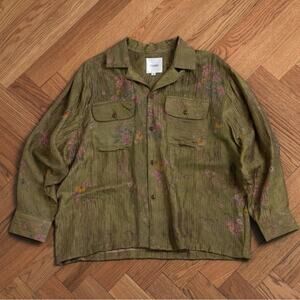 Free People Found Floral Moss Button Down Camp Shirt Olive Green Large Unisex